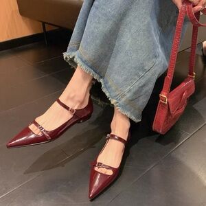 Elegant Burgundy Mary Jane Patent Leather Flats